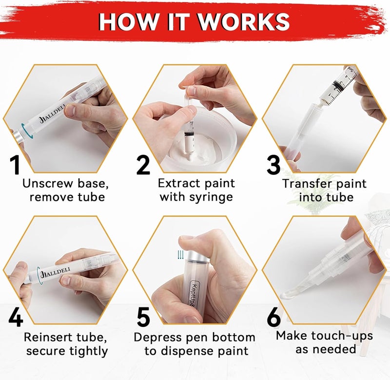 Halldeli Fillable Touch Up Paint Pen Brush, 6 Pack User-Friendly Refillable Paint Pens, Multiple Applications Touch-Up Paint Brushes for Walls, Wood, Floor, Cabinets, Doors and Windows(12 Pcs Kit) - Image 5